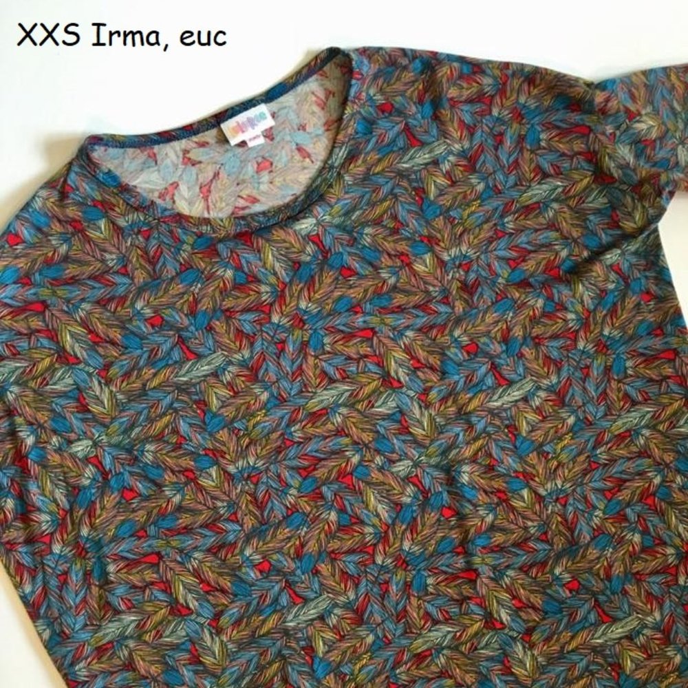 XXS Lularoe Irma oversized tunic, feathers